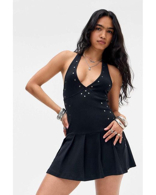 Silence + Noise Blue Silence + Noise Scout Studded Halter Skort Dress