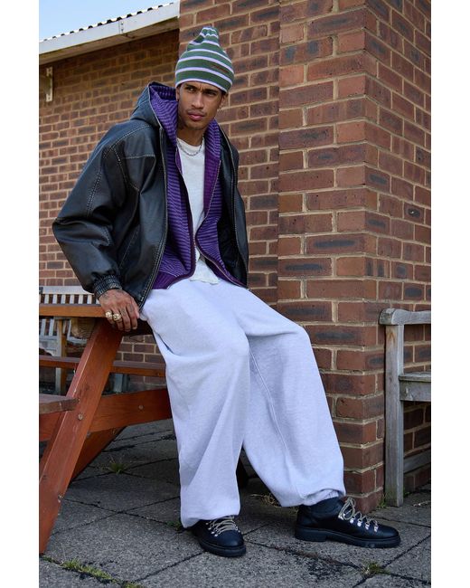 BDG Blue Silvio Zip-through Faux Leather Skate Hoodie for men
