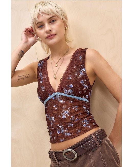 Kimchi Blue Brown Ivy Floral Lace Top
