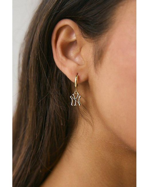 Urban Outfitters Metallic Luv Aj Mlb New York Yankees Logo Charm Hoop Earring
