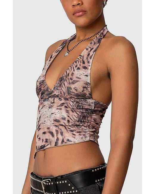 Edikted Black Mesh Asymmetric Halter Top