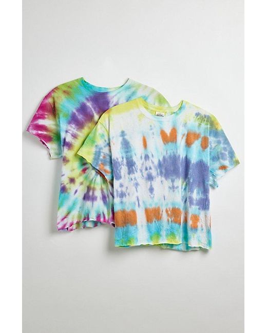Urban Renewal Blue Remade Tie-Dye Boxy Cropped Raw Cut Tee for men