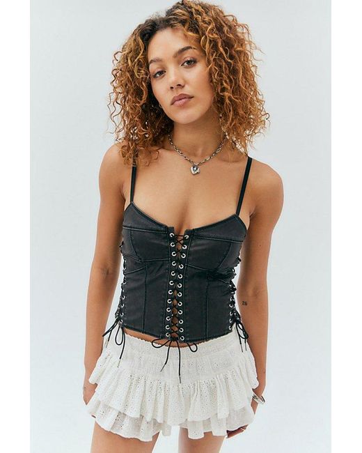 Urban Outfitters Blue Uo Kayla Faux Leather Punk Lace-Up Corset Top