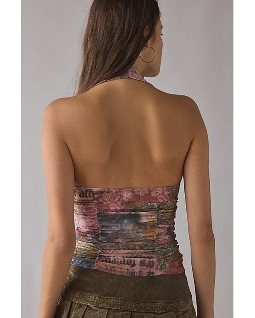 Urban Outfitters Multicolor Uo Erin Ruched Sheer Mesh Cropped Halter Top