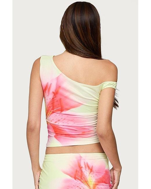 Edikted Red Tiger Flower Off Shoulder Top