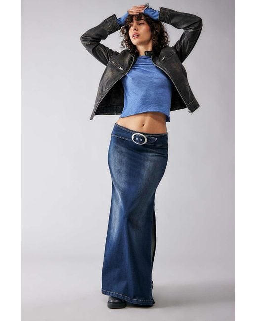 BDG Blue Missy Belted Dark Denim Maxi Skirt
