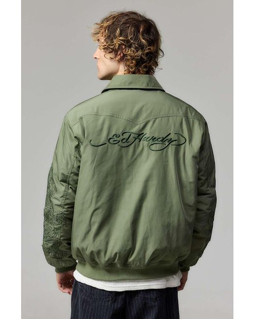 Ed Hardy Uo Exclusive Green Bomber Jacket for men