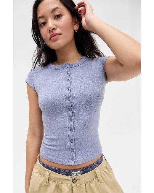 BDG Blue Andi Seamless Short Sleeve Cardigan