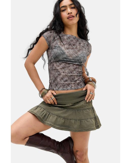 Kimchi Blue Green Lou Foldover Broderie Mini Skirt