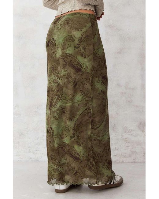 Urban Outfitters Green Uo Paisley Print Mesh Maxi Skirt