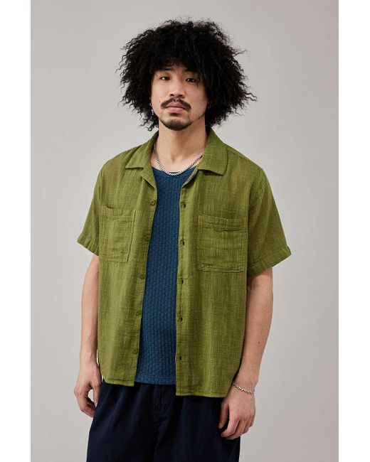 BDG Green Solid Olive Gauze Shirt Xs At Urban Outfitters for men