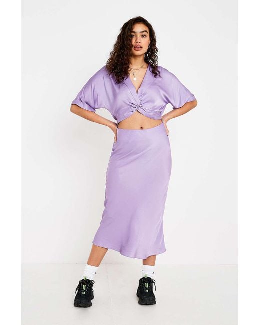 Urban Outfitters Purple Uo Lilac Satin Bias-cut Midi Skirt