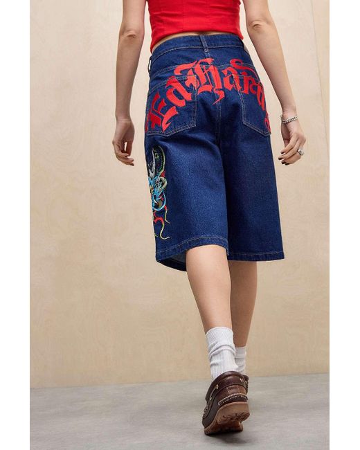 Ed Hardy Blue Medusa Denim Skater Shorts