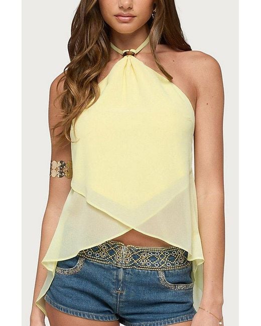 Edikted Yellow Chiffon Split Open Back Halter Top