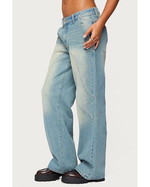 Edikted Blue Kiria Stitched Low Rise Baggy Jeans