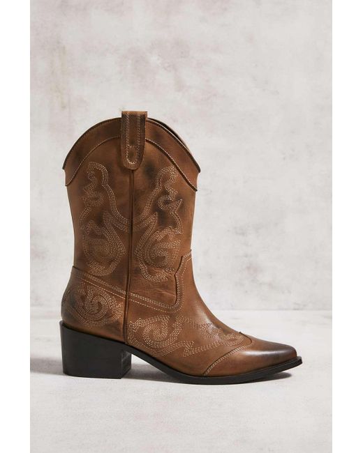Urban Outfitters Gray Uo Brown Leather Rodeo Western Boots