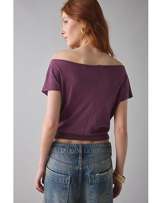 Out From Under Purple Off-The-Shoulder Banded Hem Tee