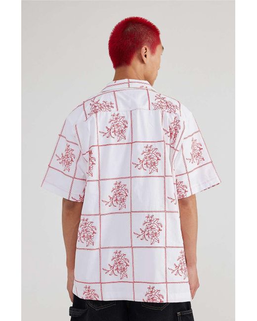 BDG White Floral Embroidered Shirt for men