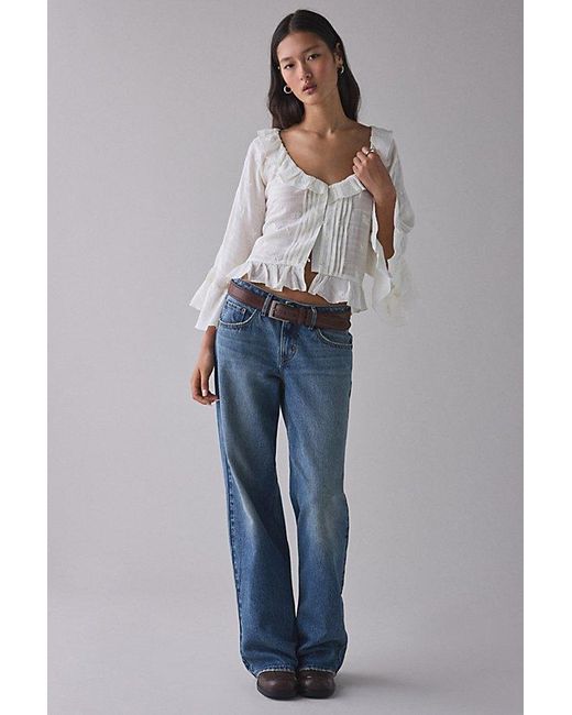 Kimchi Blue Gray Joni Embroidered 3/4 Sleeve Ruffle Blouse