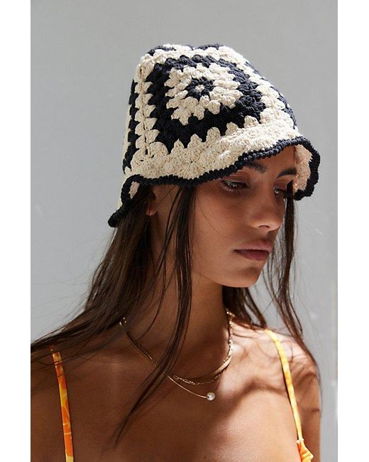 Urban Outfitters Brown Granny Square Crochet Bucket Hat