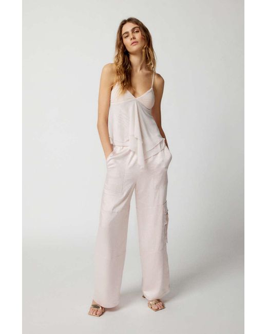 Urban Outfitters Pink Uo Pearl Satin Cargo Pant