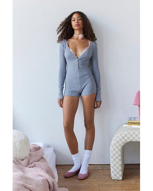 Out From Under Blue Waffle Knit Romper