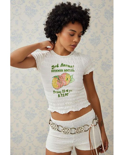Urban Outfitters Natural Uo Shay Peaches Smocked T-shirt