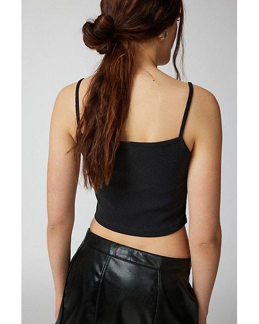 Urban Outfitters Black Pointelle Lace-Trim Graphic Cami