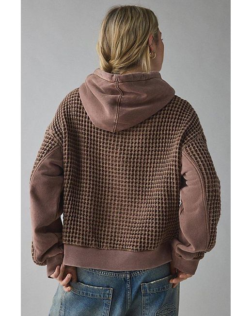 BDG Blue Field Day Waffle Knit Zip-Up Hoodie Sweatshirt