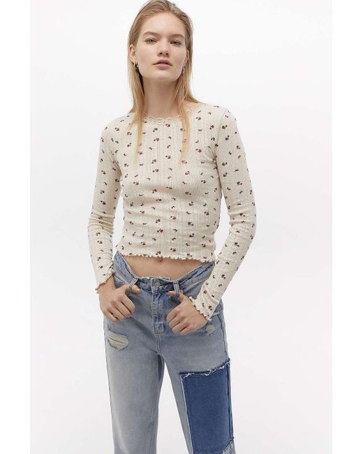 Urban Outfitters Multicolor Uo Ditsy Floral Pointelle Long-sleeve Top