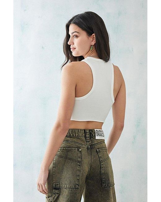 Urban Outfitters White Uo Maddie Super-Cropped Racerback Tank Top