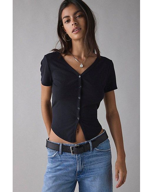 Vintage & ReMADE by UO Blue Remade By Uo Remnants Ribbed Flyaway Top