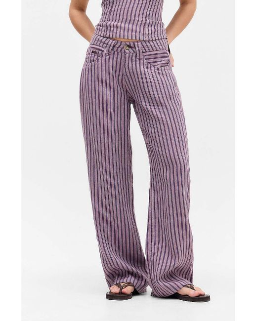 BDG Purple Kayla Stripe Linen Trousers