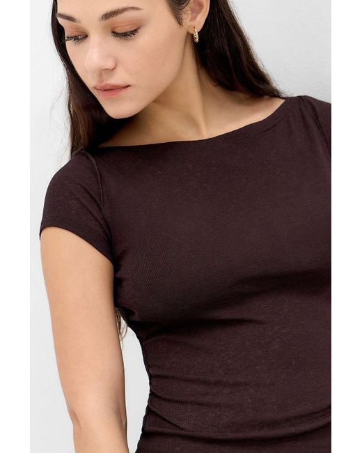 Urban Outfitters Brown Uo Frankie Short Sleeve Slash Top