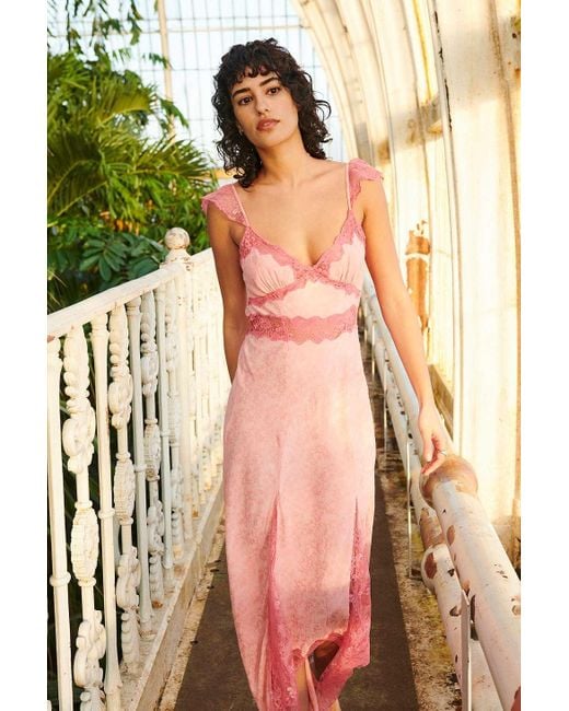 Urban Outfitters Pink Light Before Dark Keziah Lace Slip Dress