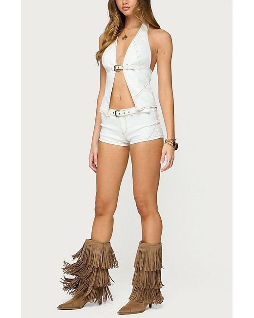 Edikted Blue Ciel Low Rise Denim Micro Shorts