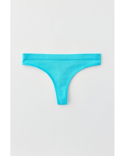 Out From Under Blue Seamless Ribbed Thong