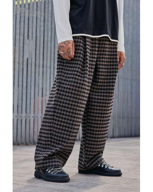 iets frans Gray Brown Check Warm Harri Joggers for men