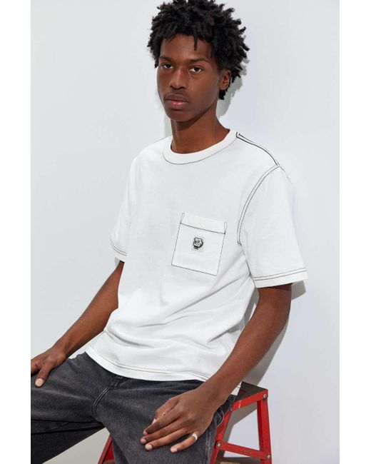 BDG Contrast Stitch Pocket Tee in White for Men