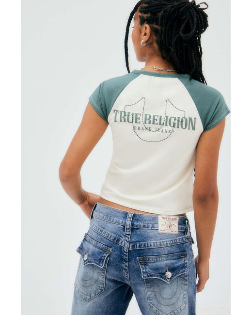 True Religion White Teal Colour-block Raglan T-shirt