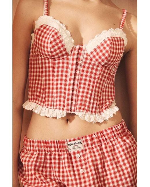 Out From Under Brown Red Gingham Corset Top