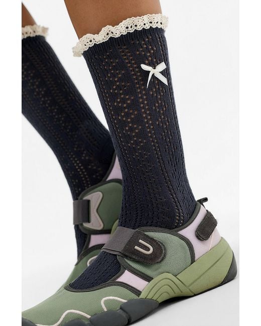 Out From Under Black Pointelle Bow Socks