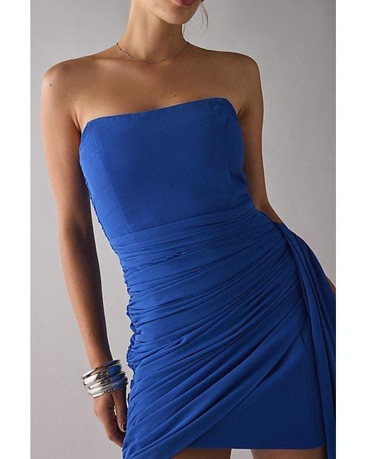 Lulus Blue Mikaela Asymmetric Draped Chiffon Strapless Mini Dress