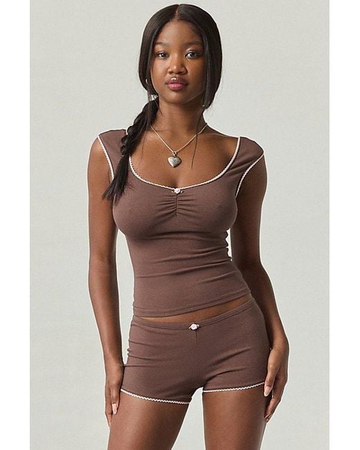 Out From Under Brown Josie Cotton Jersey Knit Baby Tee + Micro Short Pj Set