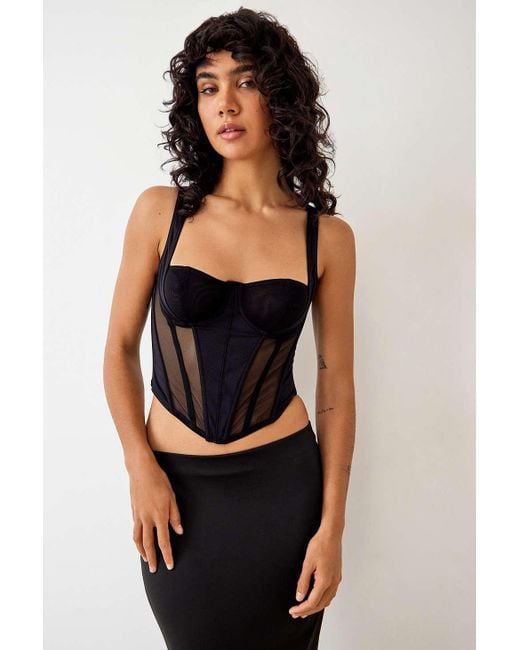 Out From Under Black Mesh Panel Corset Top