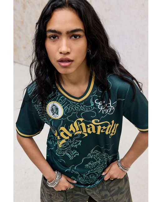Ed Hardy Green Dragon Print Football Shirt