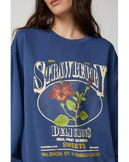Urban Outfitters Blue Strawberry Pullover Sweatshirt