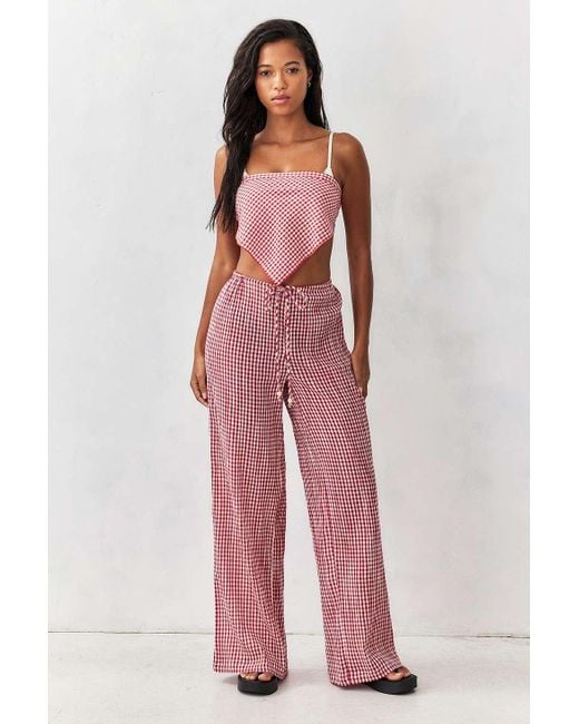 Urban Outfitters Pink Uo Ellie Gingham Beach Trousers