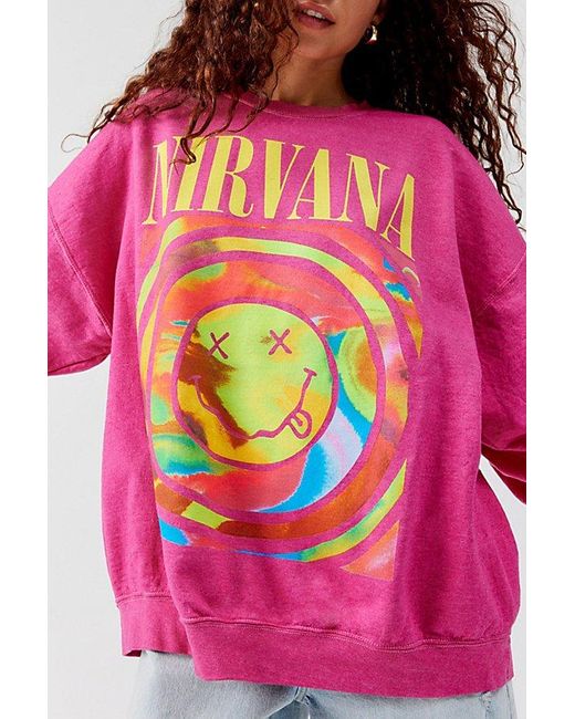 Urban Outfitters Pink Nirvana Smile Overdyed Crew Neck Sweatshirt