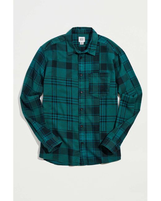 BDG Green Vintage Wash Cotton Flannel Shirt for men